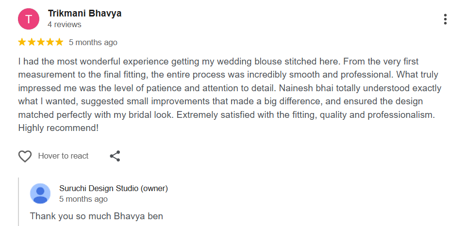 Suruchi Design Studio client feedback 1