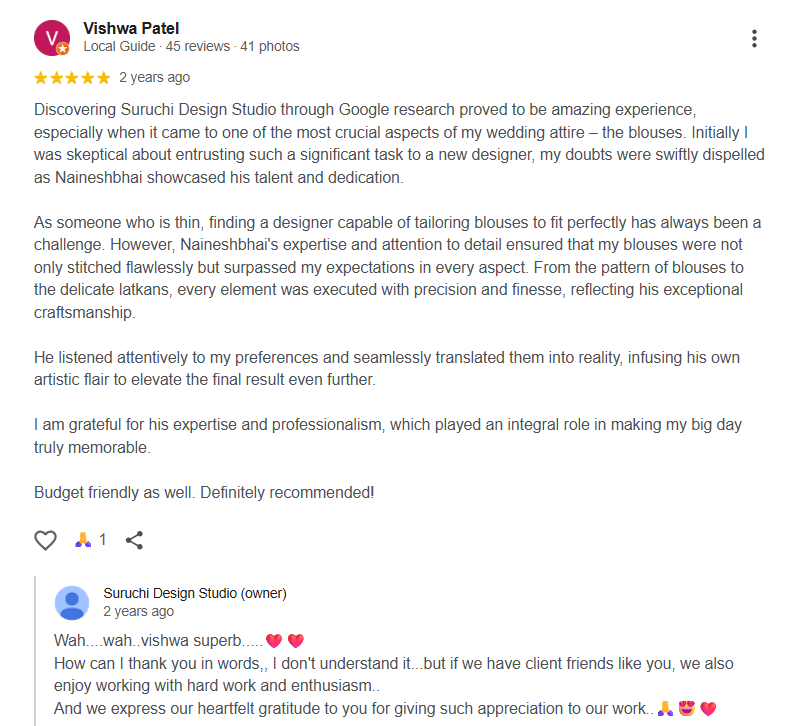 Suruchi Design Studio client feedback 3
